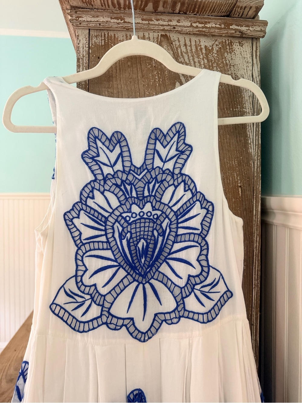 HD in Paris Maxi Dress White with Blue Floral Embroidery - Elegant Summer Dress - Picture 3 of 5